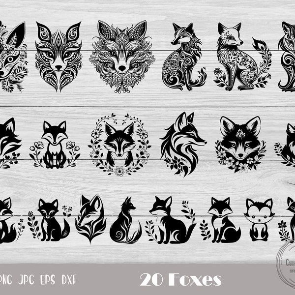 Foxes Svg, Fox Cut Files, Floral Fox Svg, Cute Fox Cut File, Forest Animal Svg, Woodland Fox Svg, Woodland Animals Svg, Instant Download