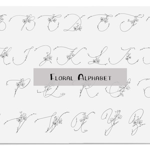 Letra floral A-Z, floral e, alfabeto floral Svg, letra floral Svg, arquivo de corte do alfabeto botânico, carta de casamento, download instantâneo