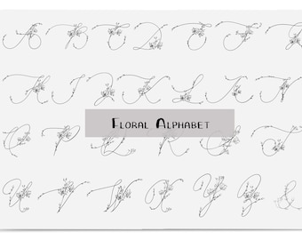 Floral Letter A-Z, Floral &, Floral Alphabet Svg , Floral Letter Svg, Botanical Alphabet Cut File, Wedding Letter, Instant Download