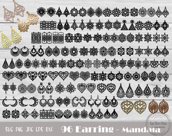 96 Earring Svg, Earring Laser File, Wood Earring Svg, Leaf Earrings, Mandala Earring, Earring Template, Glowforge Earrings, Instant Download