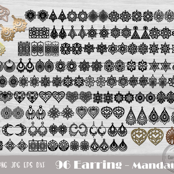 96 Earring Svg, Earring Laser File, Wood Earring Svg, Leaf Earrings, Mandala Earring, Earring Template, Glowforge Earrings, Instant Download