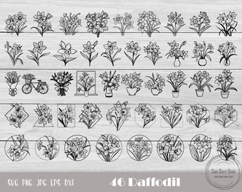 Fiore di narciso in formato Svg, narciso in formato Svg, fiori primaverili in formato Svg, fiore di primavera in formato Svg, narciso Png, fiore del mese di nascita, botanico in formato Svg, download istantaneo