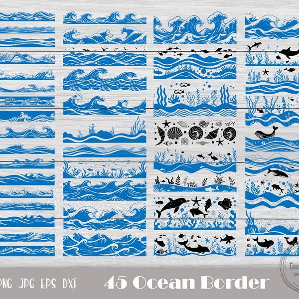 Ocean Themed Border Svg, Ocean Waves Svg, Ocean Border Svg, Sea Shell Svg, Wave Svg Bundle, Ocean Life Svg, Ocean Svg, Nautical Svg