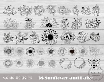 38 zonnebloem Svg, madeliefjebloem Svg, halve madeliefje Svg, zonnebloem Clipart, zonnebloem gesneden bestand, Daisy Cut-bestand, Wildflower Svg, Instant Download