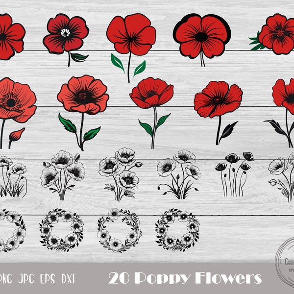 Poppy Svg, Poppy Cut File, Floral Svg, Poppy Clipart, Remembrance Day Svg, Poppy Png, Poppy Flower Svg, Instant Download