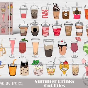 30 Tropical Drink Svg, Bubble Tea Clipart, Bubble Milk Tea, Boba Cut File, Kawaii Drink, Cocktail Clipart, Drinking Svg, Instant Download