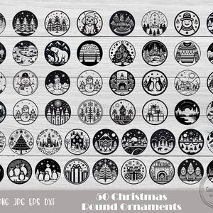 50 Christmas Round Svg, Christmas Ornament, Christmas Cut File, Round Ornament Svg, Christmas Svg, Christmas Scene Svg, Instant Download