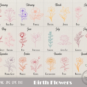 24 Birth Flowers Svg, Birth Month Flower, Birth Flower Tattoo, Birth Flower Clipart, Birth Month Flower, Simple Flower Svg, Instant Download