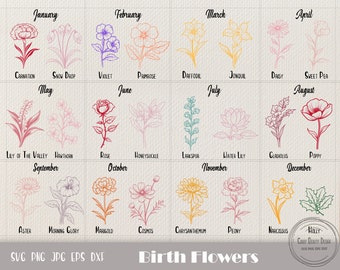 24 Birth Flowers Svg, Birth Month Flower, Birth Flower Tattoo, Birth Flower Clipart, Birth Month Flower, Simple Flower Svg, Instant Download
