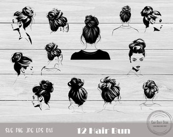 12 Hair Bun Svg, Messy Bun Png, Messy Bun Clipart, Girl With Bun Svg, Natural Hair Svg, Messy Bun Mom Svg, Mom Life, Instant Download