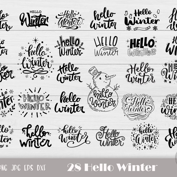 28 Hello Winter Svg, Hello Winter Sign, Winter Clipart, Winter Sayings, Christmas Sign Svg, Christmas Shirt Svg, Instant Download