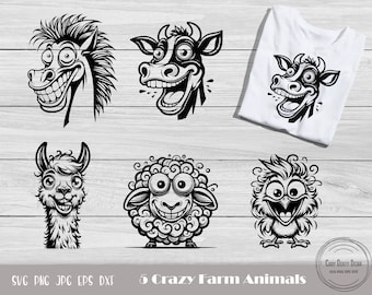 Crazy Animals Svg, Crazy Horse Svg, Horse Lover Svg, Funny Sheep Svg, Llama Cut File, Cute Sheep Svg, Crazy Cow Svg, Cute Chick