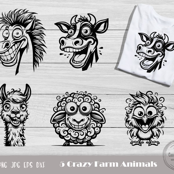 Crazy Animals Svg, Crazy Horse Svg, Horse Lover Svg, Funny Sheep Svg, Llama Cut File, Cute Sheep Svg, Crazy Cow Svg, Cute Chick