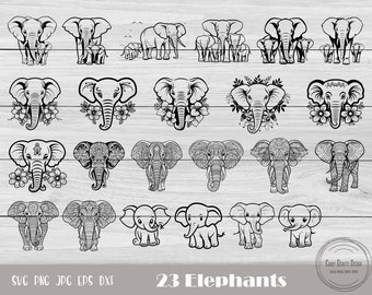 23 Elephant Svg, Baby Elephant Svg, Mandala Elephant Svg, Elephant Cut File, Elephant Face Svg, Elephant Family Svg, Instant Download