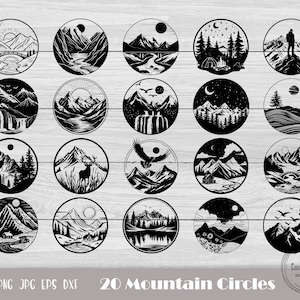 Berg Kreis SVG, Reise Outdoor Design, Bergwald SVG, Camping Wandern SVG, Berge SVG, Abenteuer SVG, Natur Design, Handgemacht