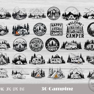 Campeggio Svg, Natura Svg, Happy Campers Svg, Cartello da campeggio Svg, Avventura Svg, Camicia da campeggio Svg, Paraurti da tirare dietro, Download istantaneo