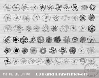 Imágenes prediseñadas de flores, paquete de flores svg, flores dibujadas a mano, archivo de corte de flores, flor de margarita svg, verano svg, svg dibujado a mano, descarga instantánea
