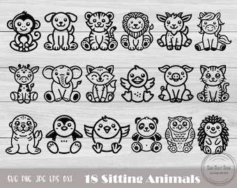 Sitting Animals, Safari Animal Svg, Cute Animal Svg, Woodland Animals Svg, Baby Animals Svg, Baby Elephant Svg, Monkey Svg, Instant Download
