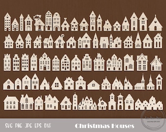 Christmas Village Svg Bundle | House Silhouette Cut Files | For Cricut, Silhouette, Glowforge, Laser & Paper Crafts, Instant Download