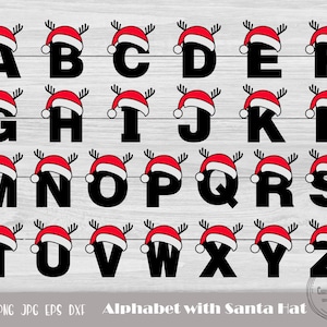 Alfabeto de Natal Svg, Fonte de Natal Svg, Família de Natal Svg, Alfabeto de Chapéu de Papai Noel Monograma de Chapéu de Papai Noel, Letras de Monograma, Download Instantâneo