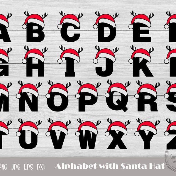 Christmas Alphabet Svg, Christmas Font Svg, Christmas Family Svg, Santa Hat Alphabet Santa Hat Monogram, Monogram Letters, Instant Download