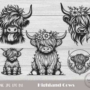 Vache des Highlands, bébé vache SVG, tête de vache SVG, clipart de vache des Highlands, visage de vache SVG, génisse des Highlands SVG, vache florale SVG, vache des Highlands mignonne