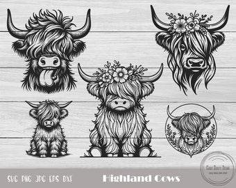 Highland Kuh, Babykuh svg, Kuhkopf svg, Highland Kuh Clipart, Kuhgesicht svg, Highland Färse svg, Blumenkuh svg, süße Highland Kuh