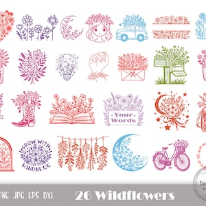 Wildflowers Svg, Botanical Svg, Floral Svg, Wildflower Cut File, Flower Sketch Svg, Garden Svg, Flower Bouquet Svg, Instant Download
