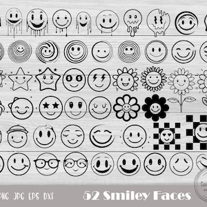 Smiley Face Svg, Emoji Clipart, Drippy Smiley Svg, Melted Smiley Face, Smiley Face Cut File, Checkered Smiley Svg, Instant Download