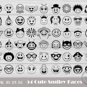 Happy Face Svg, Smiley Face Svg, Smiley Face Cut File, Smiley Face Bundle, Happiness Svg, Cartoon Face Clipart, Instant Download