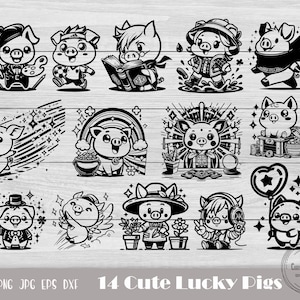Cute Pig Svg, Pig Cut File, Pig Vector, Pig Svg Bundle, Plotter File Lucky Pigs, Cute Piggy Dxf, Instant Download