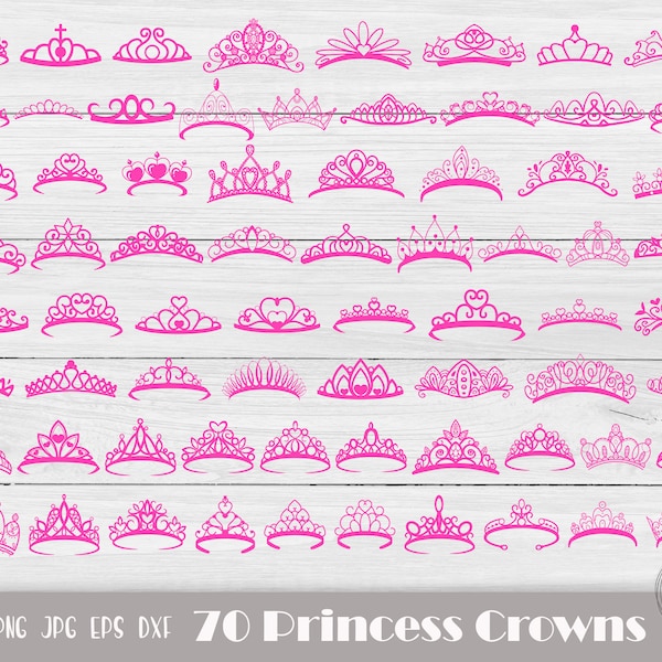 70 X Princess Crown Svg, Crown Clipart, Crown Monogram Svg, Heart Crown Clipart, Tiara Svg, Crown Cut File, Instant Download