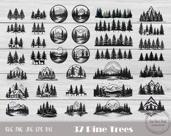 Arbre Silhouette Svg, Svg pin, Silhouette de forêt, fichier de coupe de pin, arbre de Noël, pin Png, forêt d&#39;hiver, téléchargement immédiat