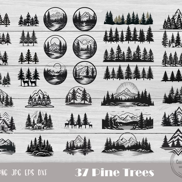 Tree Silhouette Svg, Pine Tree Svg, Forest Silhouette, Pine Tree Cut File, Christmas Tree, Pine Tree Png, Winter Forest, Instant Download