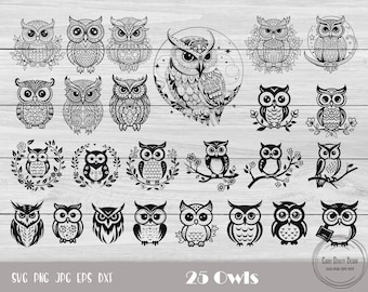 Imágenes prediseñadas de búho, búho svg, búho mandala svg, búho zentangle svg, lindo archivo de corte de búho, cabeza de búho svg, pájaro svg, descarga instantánea