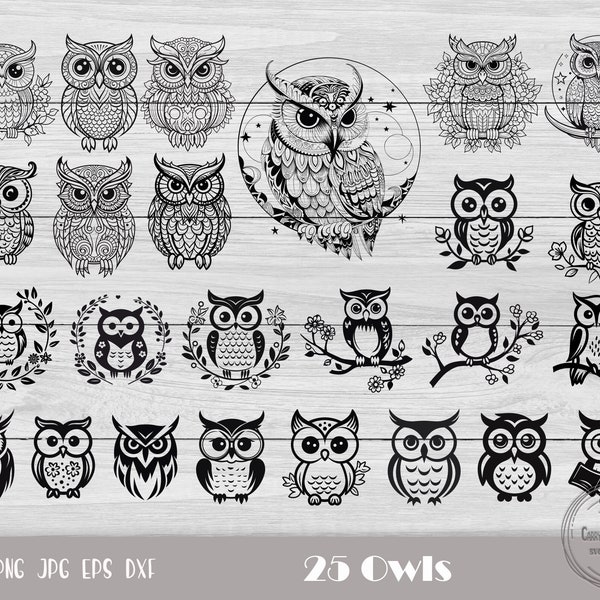 Owl Clipart, Owl Svg, Owl Mandala Svg, Owl Zentangle Svg, Cute Owl Cut File, Owl Head Svg, Bird Svg, Instant Download