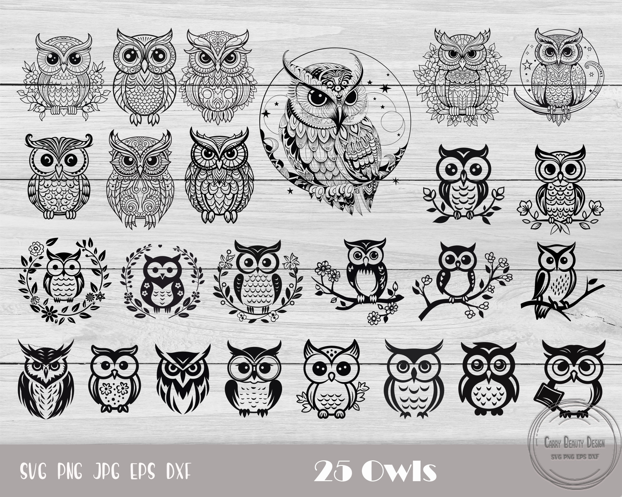 Owl Clipart, Owl Svg, Owl Mandala Svg, Owl Zentangle Svg, Cute Owl Cut File, Owl Head Svg, Bird Svg,