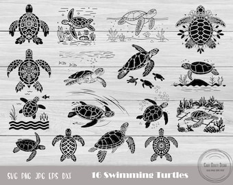 16 Swimming Turtle Svg, Turtle Svg, Sea Turtle Svg, Tortoise Svg, Turtle Silhouette, Sea Creatures Svg, Cute Turtle Svg, Instant Download