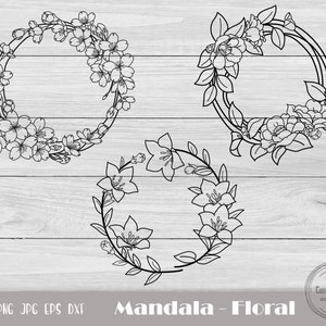 Floral Wreath, Frame Svg, Flower Monogram Svg, Leaf Wreath, Hand Drawn Wreath, Wreath Clipart, Flower Wreath Svg, Instant Download