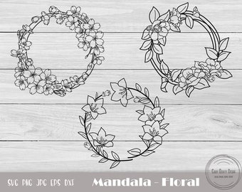 Blumenkranz, Rahmen, Monogramm, Blatt, Kranz, Hand gezeichneter Kranz, Kranz Clipart, Sofort Download