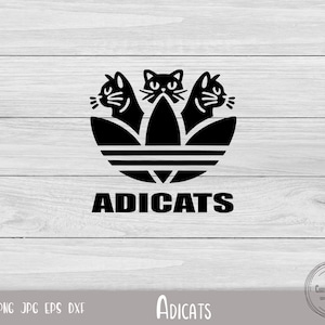May include: Black and white graphic design of three cats with a stylized Adidas logo and the text "ADICATS".