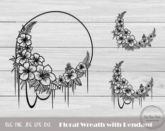 Hand Drawn Wreath, Wreath Svg, Floral Border Svg, Wreath Cut File, Monogram Wreath Svg, Botanical Svg, Flower Svg, Instant Download