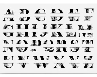 Monogram Letter Split A-Z, Floral Alphabet Split Svg , Floral Letter Svg, Botanical Alphabet Cut File, Instant Download