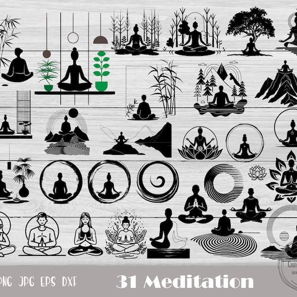 31 Meditation Svg, Lotus Pose Svg, Relaxation Svg, Yoga Pose Svg, Yoga Meditation Svg, Yin And Yang Svg, Inspirational Svg, Namaste, Zen Svg
