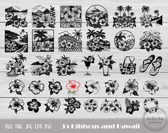 35 Hibiscus Svg, Gráficos de Hibisco, Vetor de Hibisco, Flor Havaiana Svg, Summer Vibes Svg, Tropical Svg, Hawaii Clipart, Hawaii Png