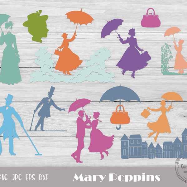 Mary Poppins Svg, Mary Poppins Clipart, Mary Poppins Vector, Poppins Silhouette, Poppins Printable, Mary Poppins Dxf, Instant Download