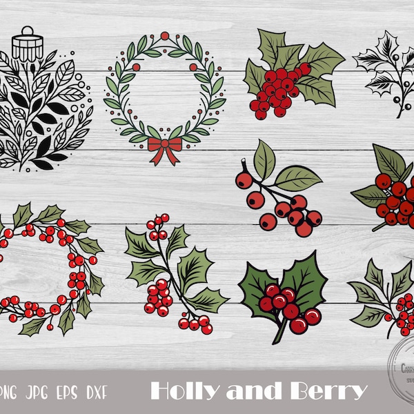 Holly Berry Svg, Christmas Holly Svg, Holly Wreath Svg, Holly Berry Leaves, Christmas Wreath Svg, Holly Cut File, Merry Christmas Svg