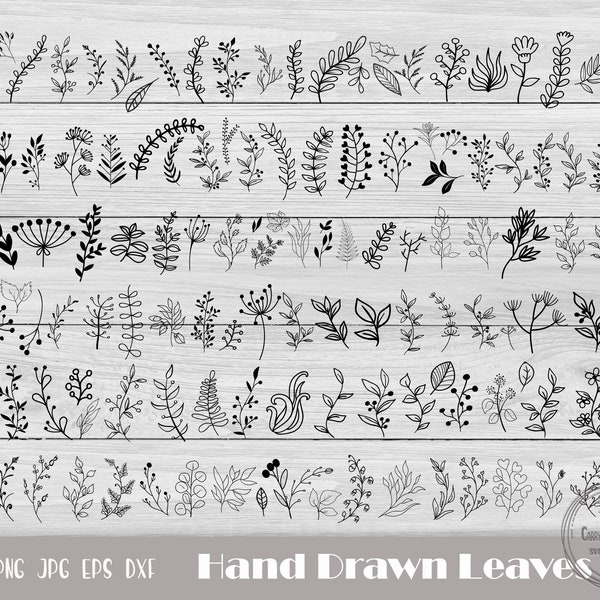 130 Hand Drawn Leaves, Leaves Svg, Plants Sketch, Hand Drawn Plant, Line Art Flower Svg, Flower Sketch, Instant Download