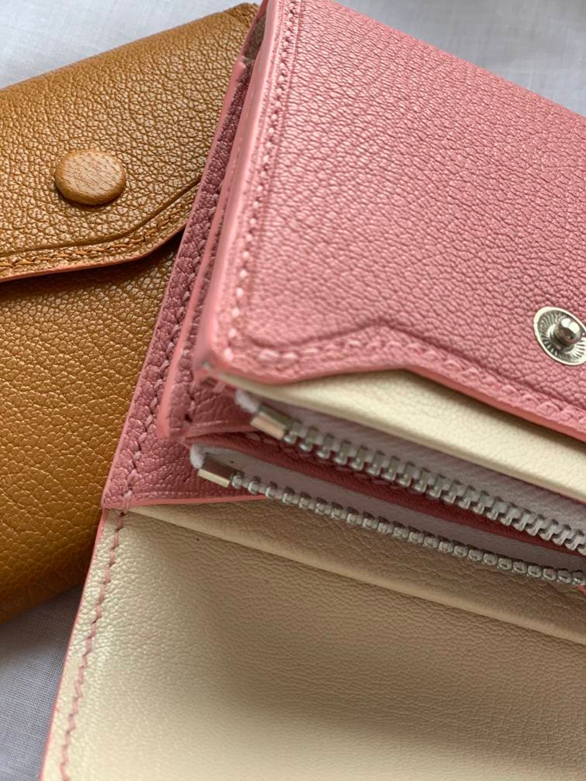 Women's leather wallet pink white genuine leather handmade Etsy