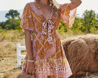 bohemian short dress Big sale - OFF 66%